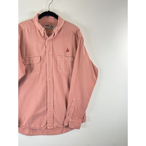 VINTAGE Imus Mens Button Up Shirt Red Denim Long Sleeve Cabincore Work Large - Picture 6 of 9